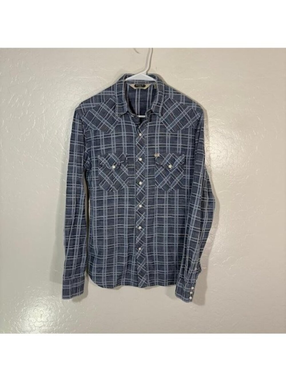 Salt Valley Western Shirt Mens Small Blue Plaid Long Sleeve Snap Western Casual